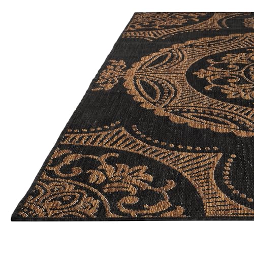 Medallion Outdoor Rug 9x12 Washable Outside Carpet for Indoor Patio Porch Waterproof Easy Cleaning Non Shedding Area Rugs Nut Brown 9 x 12