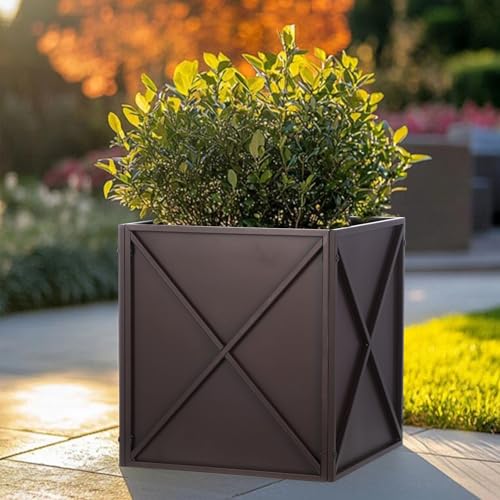 Metal Square Planter Box Tall Planters for Outdoor Plants Modern Heavy Duty with Drainage Holes for Outside Indoor Patio Deck