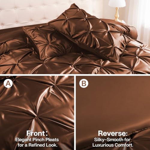 Satin Queen Comforter Set Brown