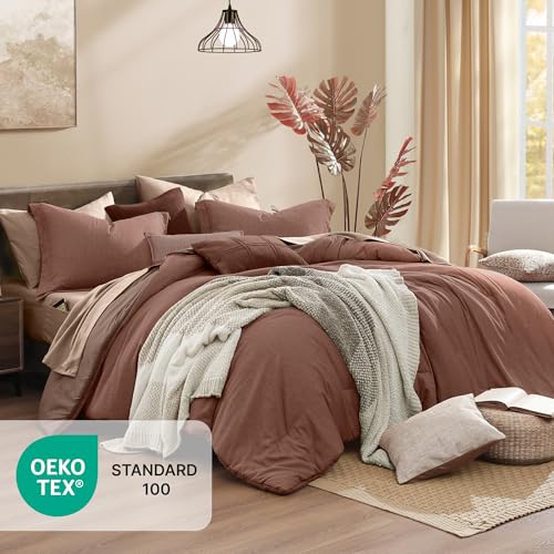 King Comforter Set 7 Pieces Terracotta Cationic Dyeing Bed in a Bag