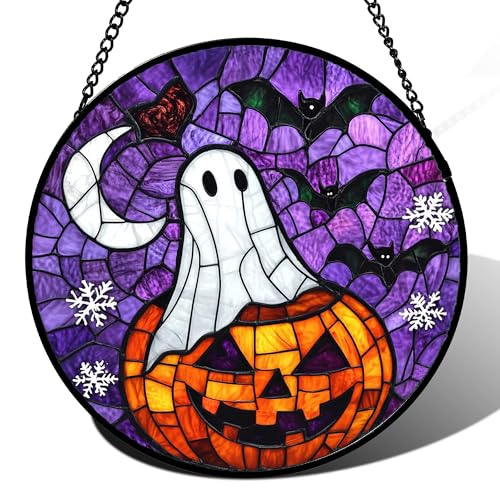 Stained Glass Window Hanging Halloween Horror Pumpkin 6.3"