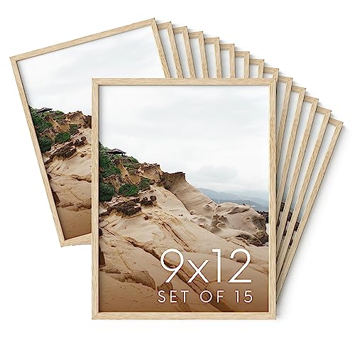 9x12 Natural Oak Wood Picture Frames Set of 15