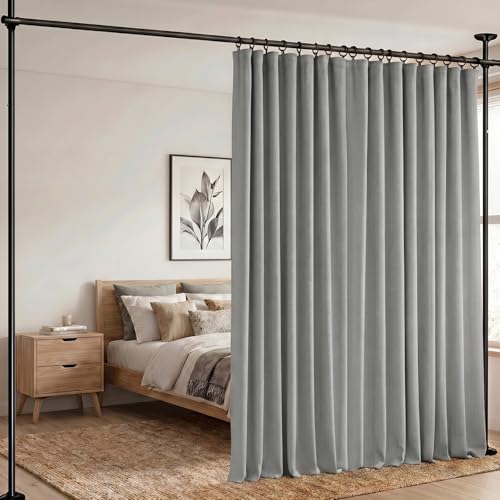 Room Divider Curtains Blackout Floor to Ceiling Curtain with Hook Wall Mount Sliding Door Curtains Ceiling Mount Extra Wide Curtain Wall Divider for Room Separation