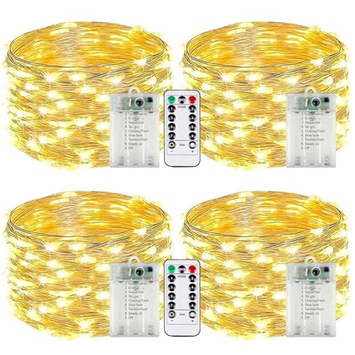 4 Pack Fairy Lights Battery Operated with Remote 16FT 50 LED String Lights (4 Count)