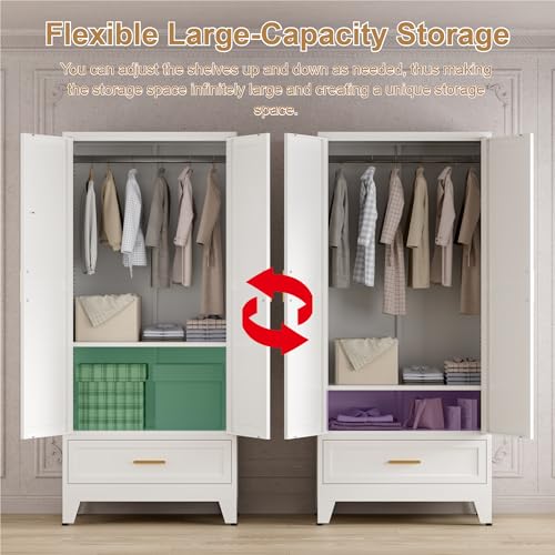 71'' Farmhouse Metal Wardrobe Cabinet with Hanging Rod