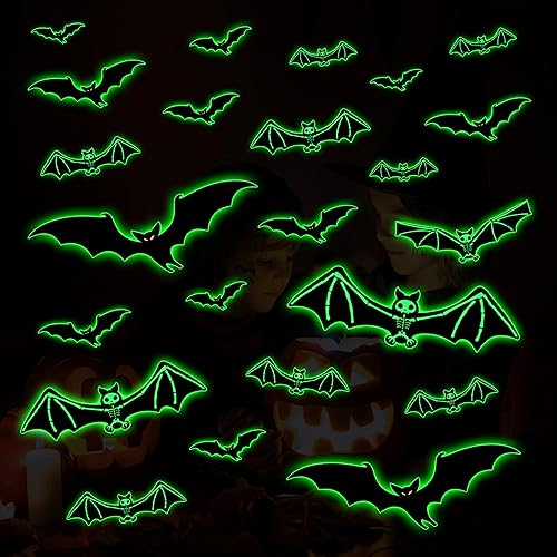 3 Sheets Glow in The Dark Skeleton Bat Decals