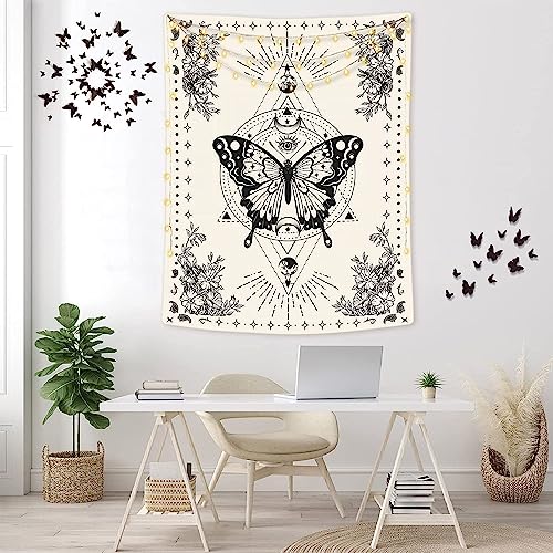 Boho Butterfly Tapestry Small Tapestry Tarot Tapestries Moon Phase Aesthetic Tapestries Wall Hanging for Bedroom and Living Room Decor Butterfly 60×80 Inches