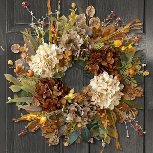 24 Inch Fall Wreaths for Front Door with Hydrangea