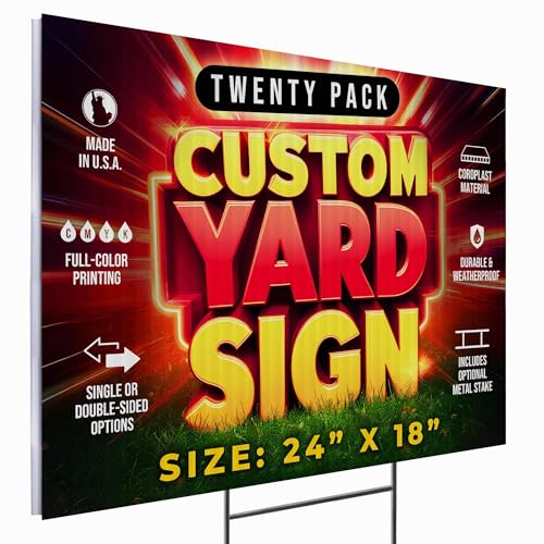 20 Pack 24"x18" Custom Yard Signs with Stakes (20 Count)