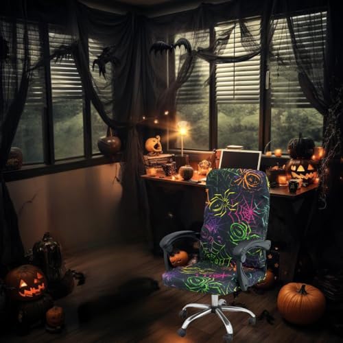 Halloween Office Chair CoversHorror Bloody Handprints Footprints on White Horror Theme Print Stretchable Slipcover for Modern Simplism Style High Back Boss Chair