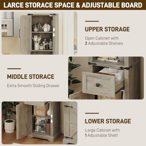 66" Tall Farmhouse Bathroom Storage Cabinet with Barn Door