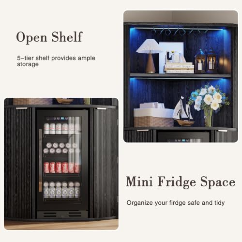 71" Corner Bar Cabinet with Mini Fridge Space