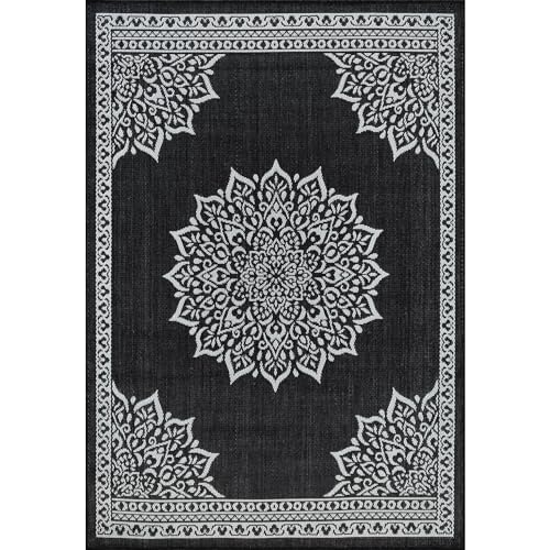 Outdoor Rug 5x7 Medallion Black White Modern Area Rugs for Indoor and Outdoor Patios
