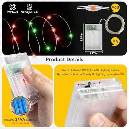 4 Pack Christmas Fairy Lights Battery Operated Each 20FT 60 LED