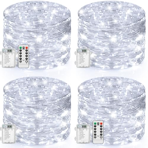 4 Pack 33FT 100 LED Fairy Lights Battery Operated with Timer & Remote (4 Count)