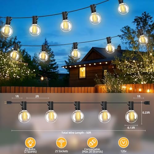 50FT G40 LED String Lights with 25 Shatterproof Bulbs