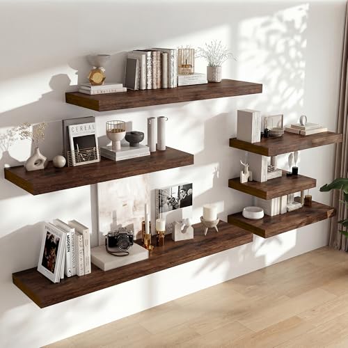 24 x 12 Deep Floating Shelves Wall Mounted Set of 1 Rustic Brown