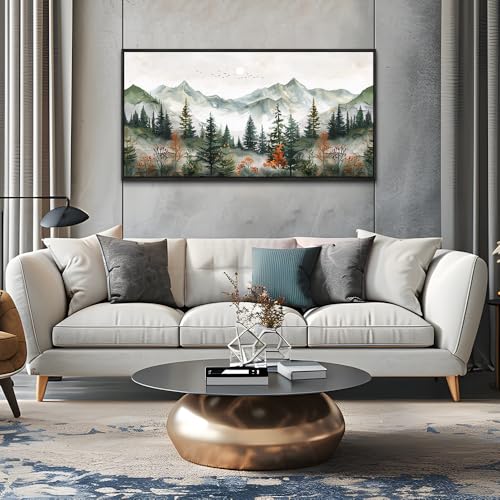 Large Black Framed Wall Decor For Living Room Canvas Wall Art For Office Wall Decorations For Bedroom Forest Mountain Landscape Painting Modern Pictures Artwork Home Decor 24x48 In