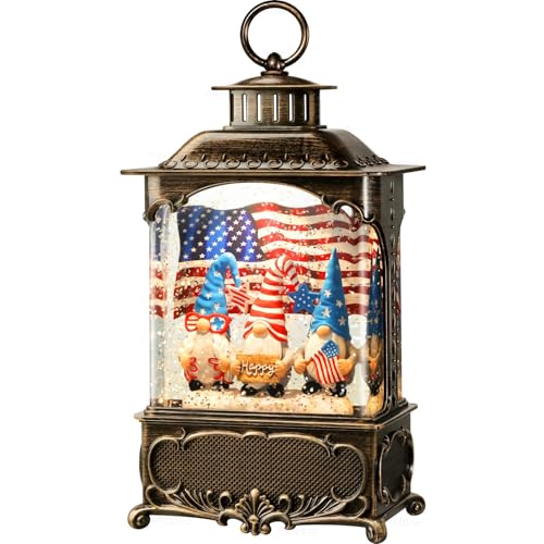 Gnome Snow Globe Lantern 4th of July Decorations with Timer