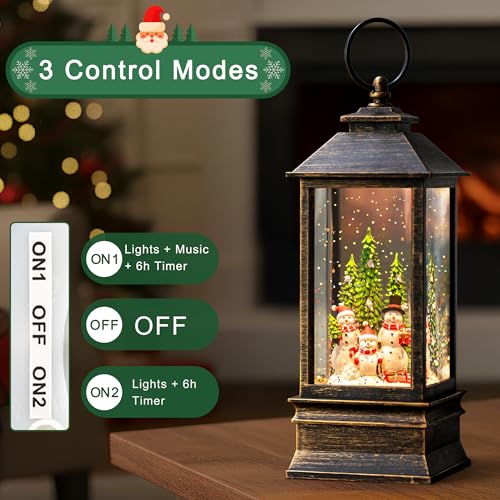Christmas Snow Globe Water Lantern with Snowman Family Sledding Scene Battery Operated or USB Powered Musical Lighted Holiday Decoration for Tabletop Display for Family and Friends