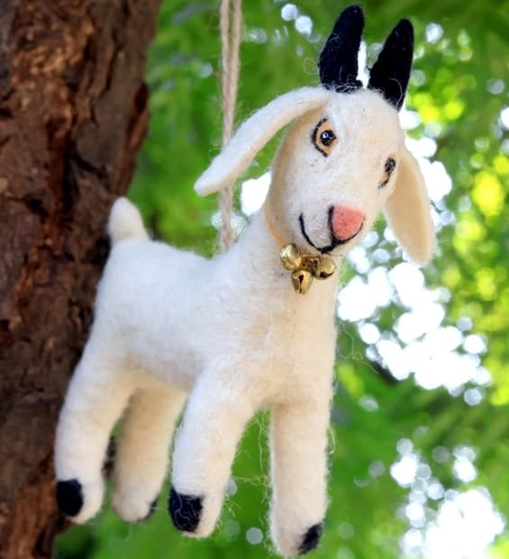 Handmade Needle Felt Goat Ornament Decorative Hanging Christmas Tree Gift Decor Figure