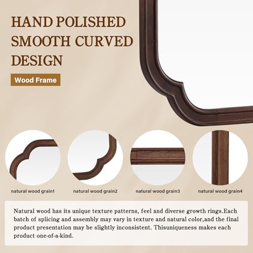 Wood Bathroom Mirror for Wall Mounted with Rounded Corner Wood Frame for Entryway