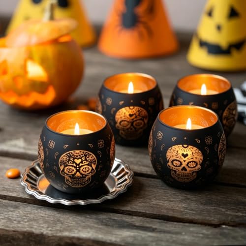 Day of Dead Skull Glass Votive Set (4 Count)