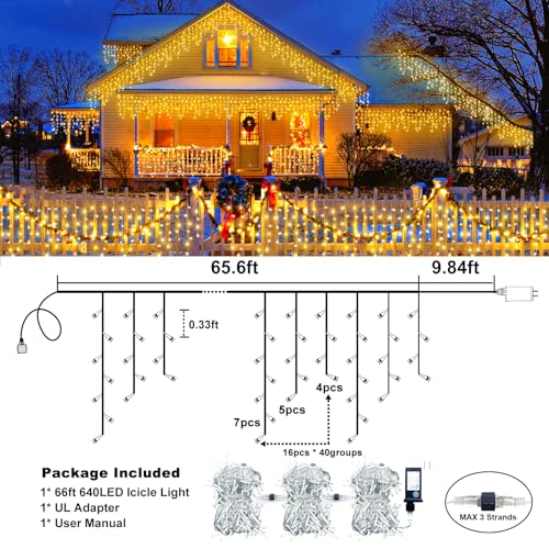 66FT 640 LED Icicle Lights for Outside