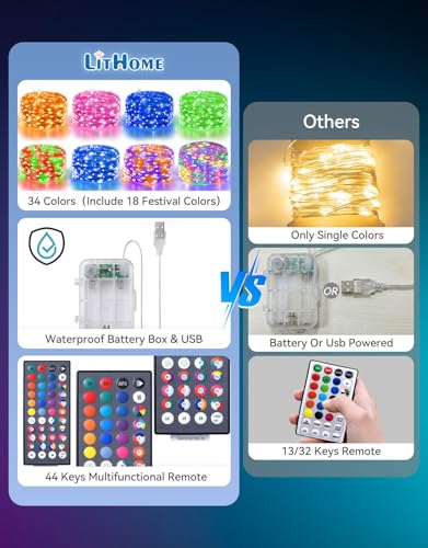4Pack 34 Colors Changing Fairy Lights Battery Operated with Remote