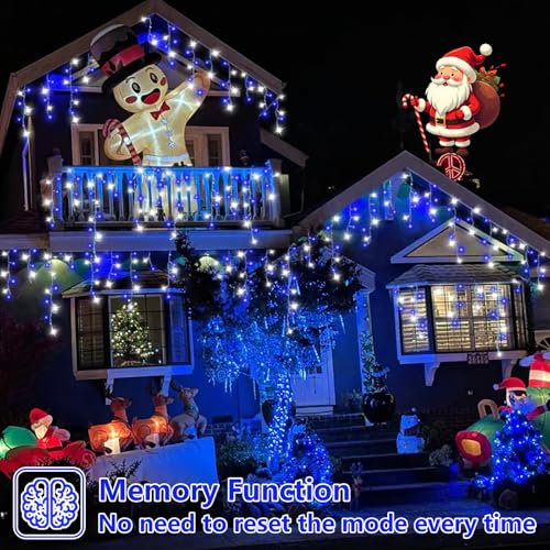 Blue and White Icicle Lights for Outside (66 Foot)