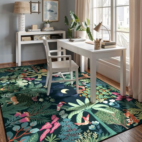 6x9 Jungle Dark Rug Dining Room Rugs for Under Table (54 Sq Ft)
