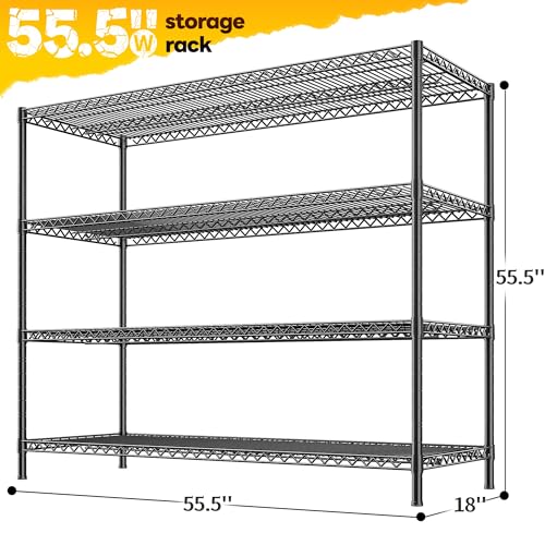 2560LBS Storage Shelves 55.5"W Metal Shelving Unit 4 Tier Wire Shelving Commercial Adjustable Garage Shelving Heavy Duty for Storage Rack for Pantry (2 Count)