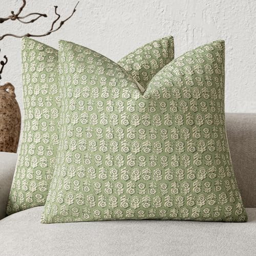 Decorative Floral Print Throw Pillow Covers 18×18 Lime Green (2 Count)