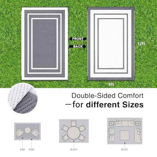 Outdoor Rug 9x12 ft Waterproof Reversible Mat