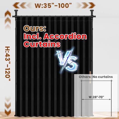 100% Blackout Room Divider Curtains Sets Black 1 Panel W100 x L84in No Drill Curtain Rods
