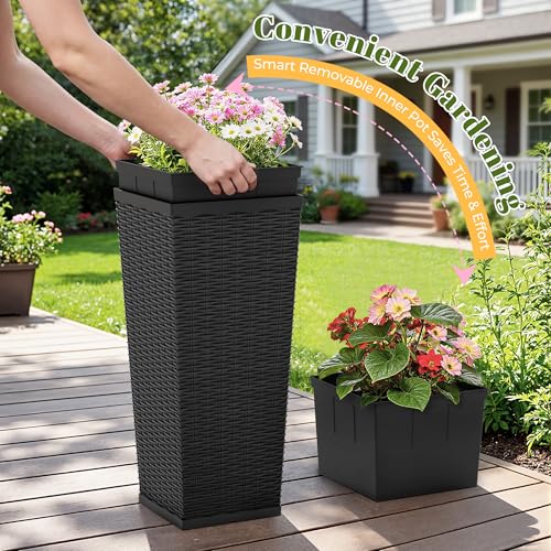 30" Front Porch Resin Rattan Tall Planters 2 Pack (2 Count)