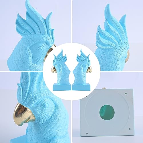 Unique Blue Parrot Decorative Bookends for Home Office Shelves Decor (2 Count)