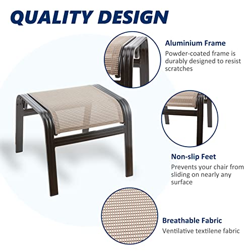 Outdoor Patio Ottoman Seat Textilene Portable Metal Footstool Portable Footrest Patio Chairs 2 Set Beige (2 Count)