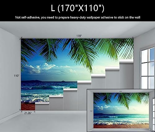 Ocean Mural Wallpaper Large Beach Landscape Wall Mural for Bathroom