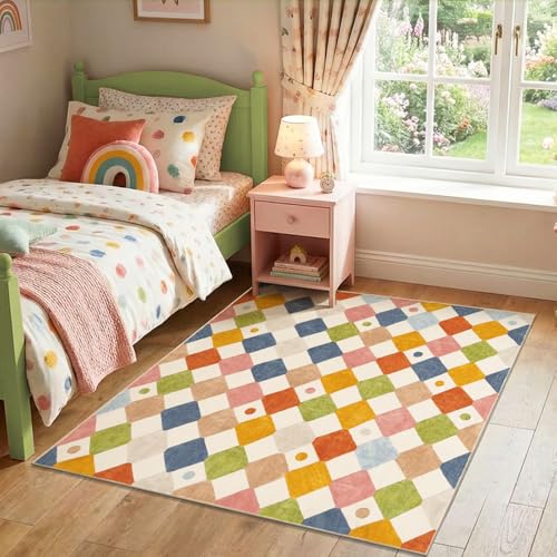 6x6 Square Rug Washable Kids Playroom Rug Colorful Nursery Play Mat (36 Sq Ft)