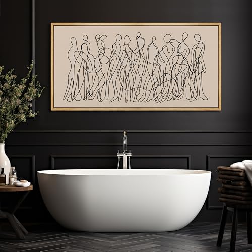 Extra Large Framed Canvas Print Wall Art Modern Line Art People Abstract Illustrations Decorative Colorful Multicolor for Bedroom