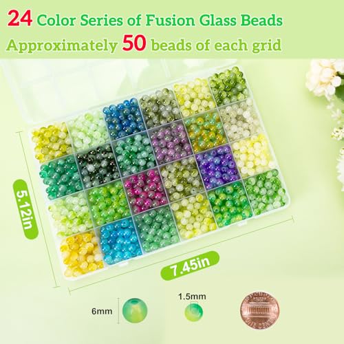 About 1200+ pcs 6mm Glass Beads Green Bi (1200 Count)