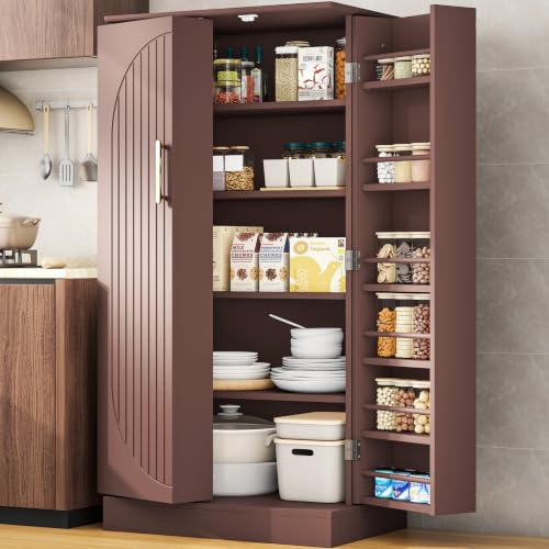 47" Kitchen Pantry Cabinet with Doors and Adjustable Shelves