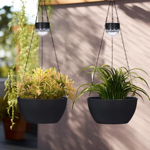 2 Packs Solar Hanging Basket Planters for Plants Outdoor