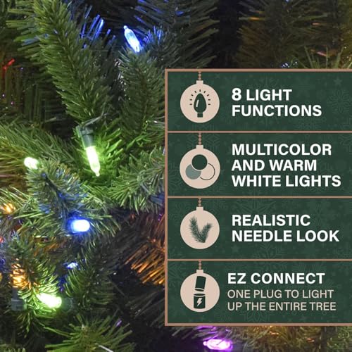 9 Ft. Carmel Pine Slim Artificial Christmas Tree with Dual Multicolor & Warm White LED Lights and Stand