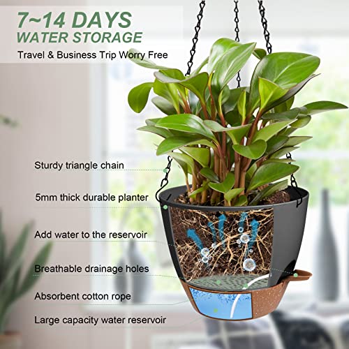 8 Inch Self Watering Hanging Planters for Indoor Outdoor Plants (2 Count)