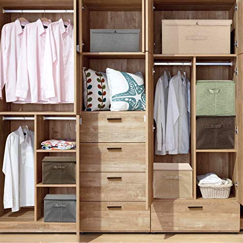 2 Pack Large Linen Fabric Collapsible Storage Bins with Lid and Handles (2 Count)
