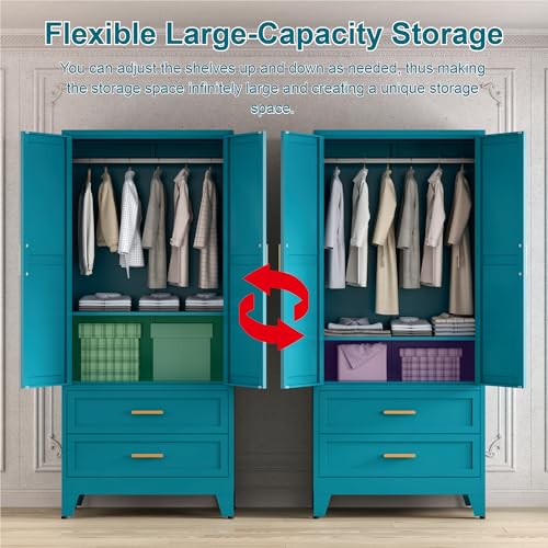71'' Farmhouse Metal Wardrobe Cabinet with Hanging Rod