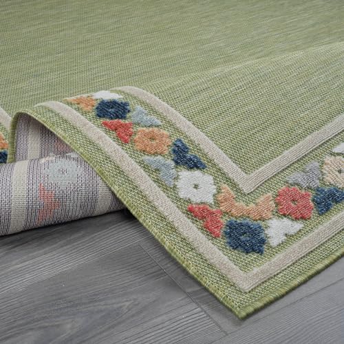 Outdoor Runner Rug 2x7 Modern Floral Bordered Area Rugs for Indoor and Outdoor Patio Easy to Clean Non Shedding Living Room Porch Garden Washable Outside Carpet (14 Sq Ft)