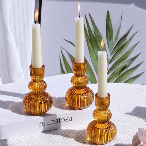 Amber Candlestick Holders Set of 6 4.3" H for Thanksgiving (6 Count)